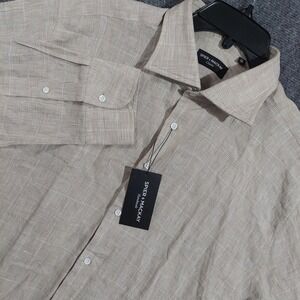 Spier & Mackay Shirt Mens XL Beige Prince Of Wales Check Linen Long Sleeve